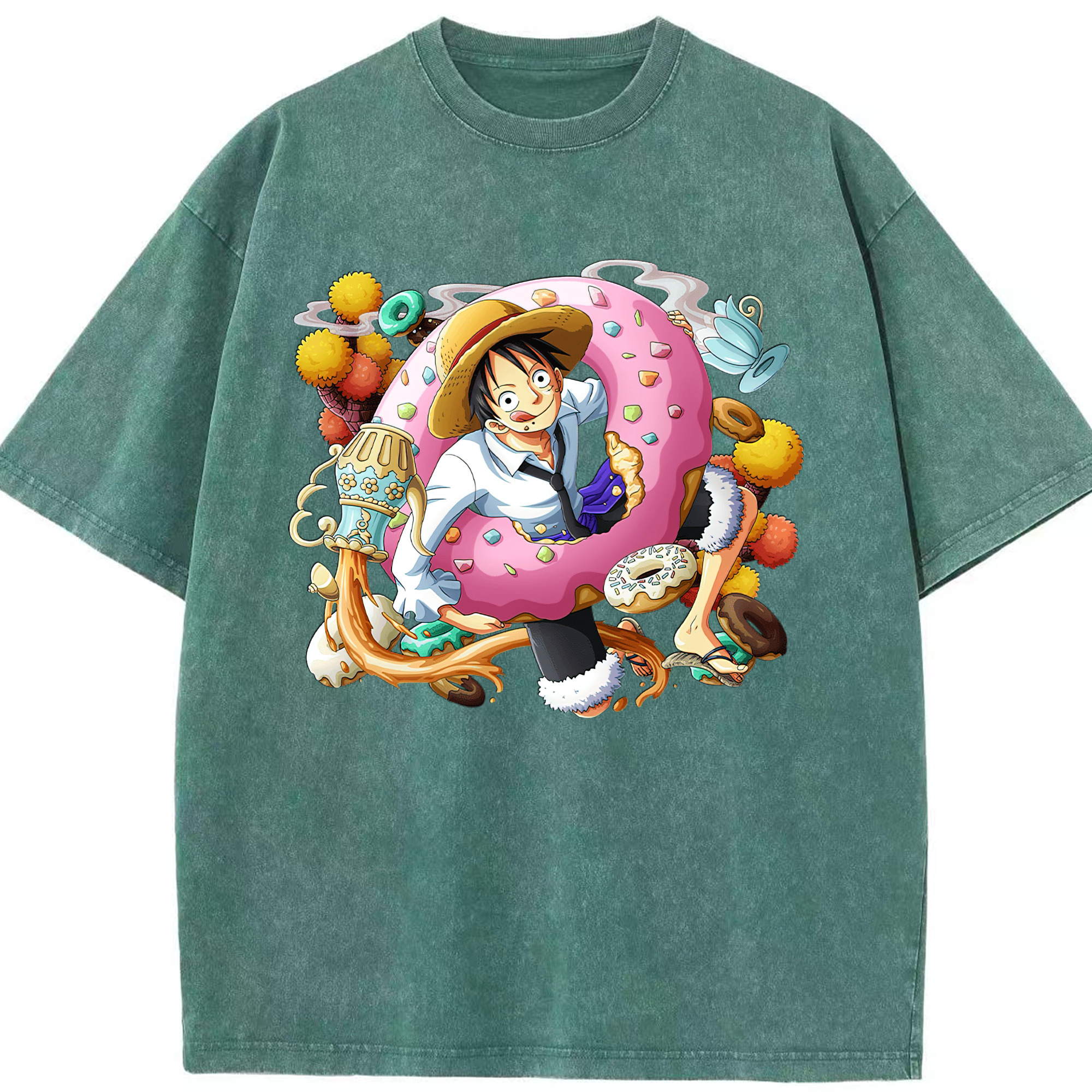 ワンピース モンキー・D・ルフィ ONE PIECE Monkey D. Luffy 綿100% ヴィンテージ風 半袖Tシャツ（フロントプリント）